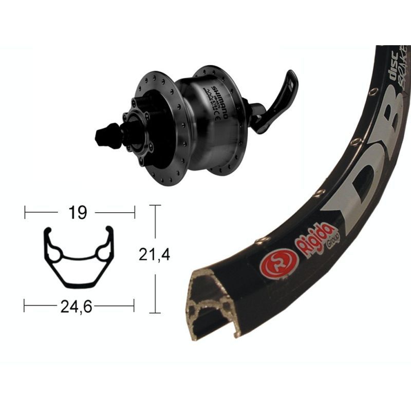 Rueda Delantera Winora Rígida ZAC 2000 Freno Disco 6 Tornillos Buje Dinamo Shimano DH3D30 Negro