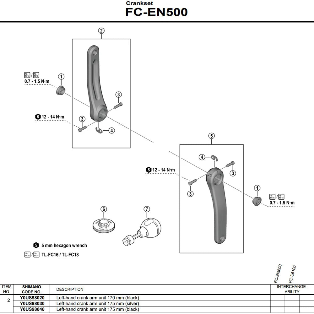 Biela Izquierda Shimano FC-EN500 Negro