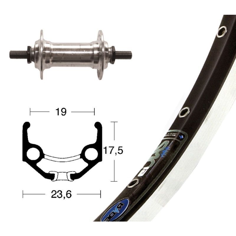 Rueda Delantera Winora Rígida ZAC 19 Eje Macizo 100mm Negro/Plata